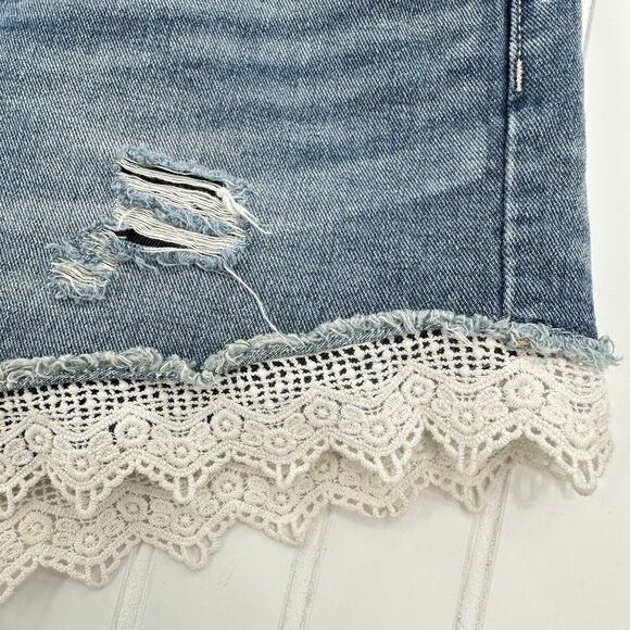 Free People Shorts Womens 29 Crochet High Rise Blue Jean Denim Anthropologie - Picture 2 of 10